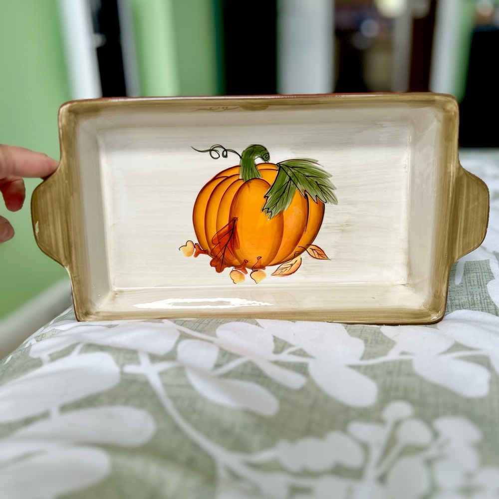 Fall Autumn Ceramic Pumpkin Kitchen Loaf Pan Bakeware Dish - Picture 3 of 6
